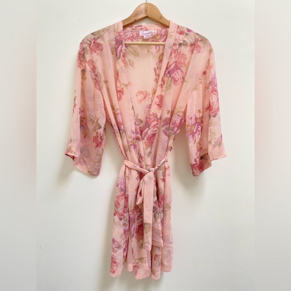 Versailles Sheer Floral Robe in Blush Pink